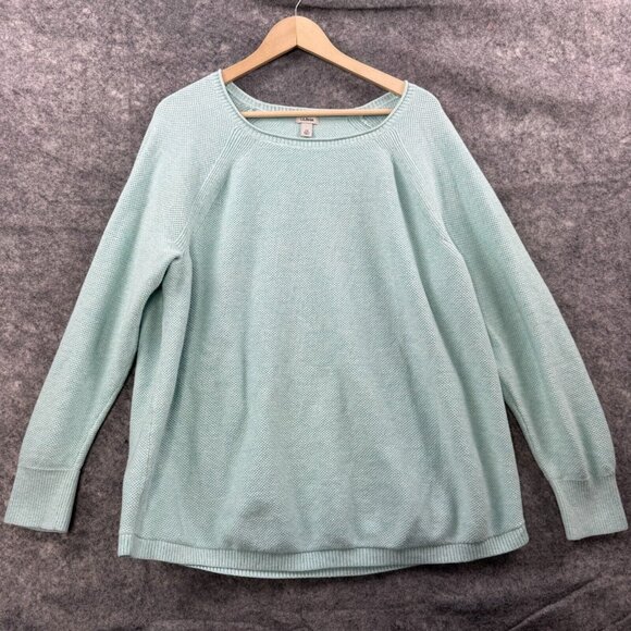 L.L. Bean Sweaters - LL Bean Sweater Womens Plus 2X Mint Blue Pullover 100% Cotton Knit Casual